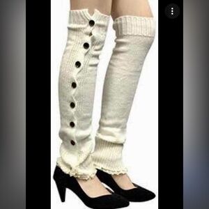 Off White Button Down Knit Leg Warmers